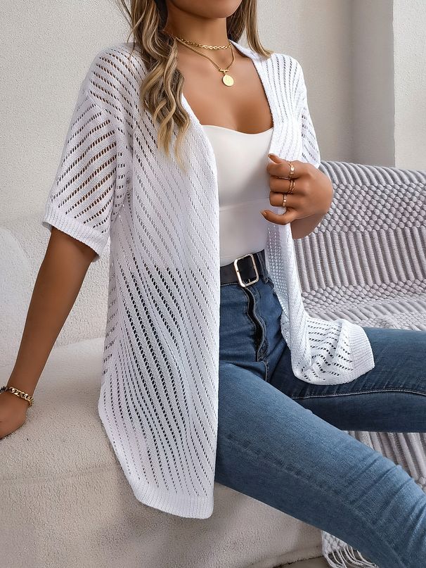 Real Shot New Style Summer European And American Hollow Short Sleeve Knitted Cardigan Vacation Sun Protection Shirt_ecoleips.com