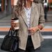 European And American Cross-border Women's Elegant Fashion Tweed Slim-fit Double-breasted Long-sleeve Blazer Houndstooth_ecoleips.com