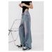 Unique Blue And Purple Color-Block Casual Jeans For Women, Summer New High-Waisted Loose Slimming Straight-Leg Versatile_ecoleips.com