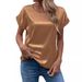Elegant Satin Short Sleeve Women's T-Shirt - Breathable Polyester, Comfort Fit, Versatile Solid Colors For Casual & Office Wear_ecoleips.com