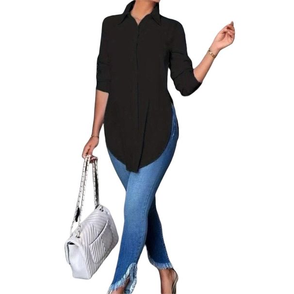 Spring/Summer Pure Color Flannel Collar Loose-Fitting Long-Sleeve Fashionable Versatile Cardigan Stylish Commute Shirt_ecoleips.com