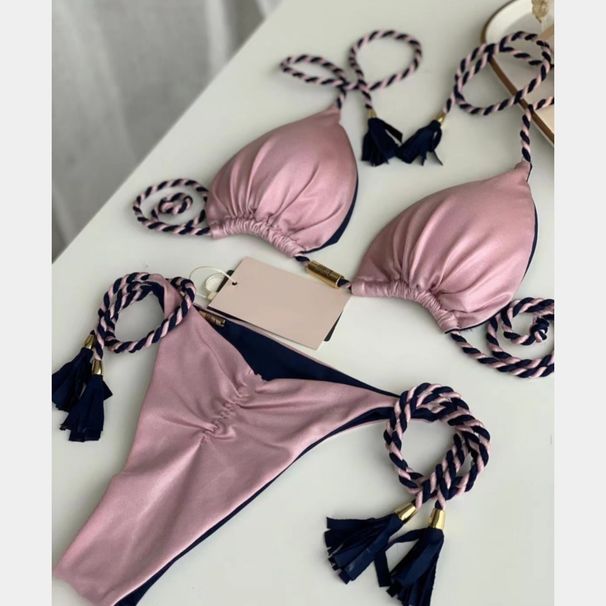 Verve 2025 New Solid Color Swimsuit String Two-Piece Swimwear Women Bikini Brazilian Low Waist Style_ecoleips.com