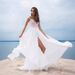 plus Size Lace Chiffon Dress for Women White Evening Prom Dress European American Style with Slit Skirt_ecoleips.com