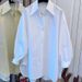 Women's Oversized Long Sleeve Shirt - Loose Fit Blouse With Pointed Collar & Puff Sleeves (White/Green/Black, Spring)_ecoleips.com