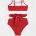Women's Clothing Red Crossbody Bikini Strapless Backless Swimsuit One Piece Swimwear Breathable Hollow Out Design For Swimming_ecoleips.com