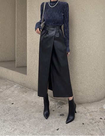 Summer New High-Waisted PU Skirt For Women Fashion With Slit Women's Clothing_ecoleips.com