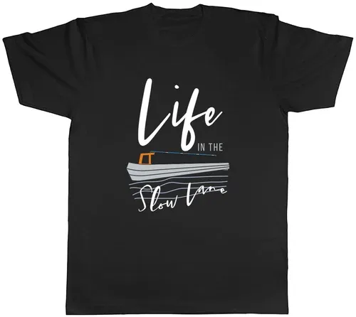 Women's T-Shirts Life In The Slow Lane Narrowboat Canal Boat Mens T-Shirt Tee Gift Top_ecoleips.com