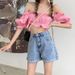 Women's High-Waisted Wide-Leg Denim Shorts Korean Style Summer 2021 Slimming Loose Fit Rolled up Hem Trendy Hot Pants_ecoleips.com