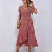 Women's Floral V Neck Cardigan Independent Station Small Tie Short Sleeve Bohemian Swing Holiday Dress_ecoleips.com