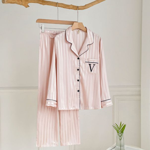 Hydra-Silk Sleepwear Set – Women’s Striped Cooling Pajamas With Luxe Jacquard (Long Sleeve, M-XL)_ecoleips.com