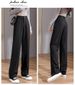 Aria Basics Black Suit For Women, Trousers, Petite Women's Draped Straight Professional Cigarette Pants, Real Shot Wide-Leg Pants_ecoleips.com