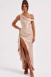 Women's Clothing Off Shoulder Satin Waist Dress Winter Irregular Hem Slit Long Skirt_ecoleips.com