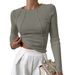 Shein Spring/Summer Sweet & Spicy Solid Color Slim-Fit Line-Style Long-Sleeve Round-Collar T-Shirt For Women_ecoleips.com