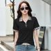 Women's Clothing Summer Plaid Zipper Polo Shirt For Women Short Sleeve Collared Top Fits True To Size Regular Fit_ecoleips.com