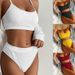 "Women's High Waist Bikini Set - Solid Color Two Piece Swimsuit, Comfortable & Stylish For Beach & Pool"_ecoleips.com