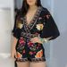 Women's Clothing Spring And Summer Newpartial Printing Deep V Jumpsuit Shorts Women_ecoleips.com