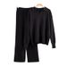 Cross-Border European And American Autumn Winter Sweater Suit Polo Collar Knitted Pullover + Wide-Leg Trousers Two-Piece_ecoleips.com