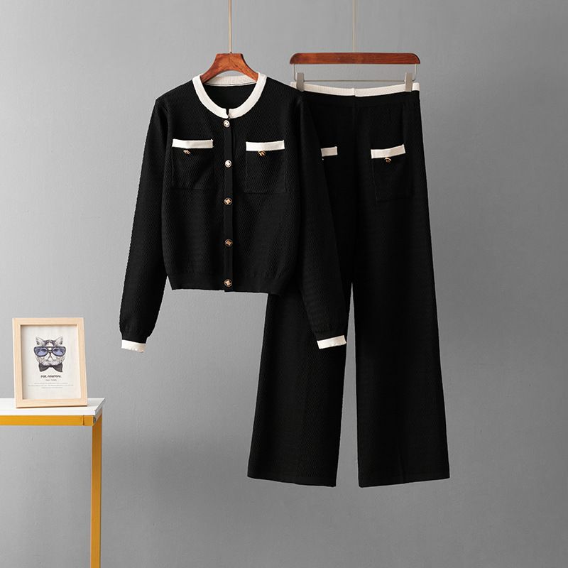 Elegant Women's Knitted Suit Set - Long Sleeve Blouse & High-Waisted Drape Pants For Autumn/Winter_ecoleips.com