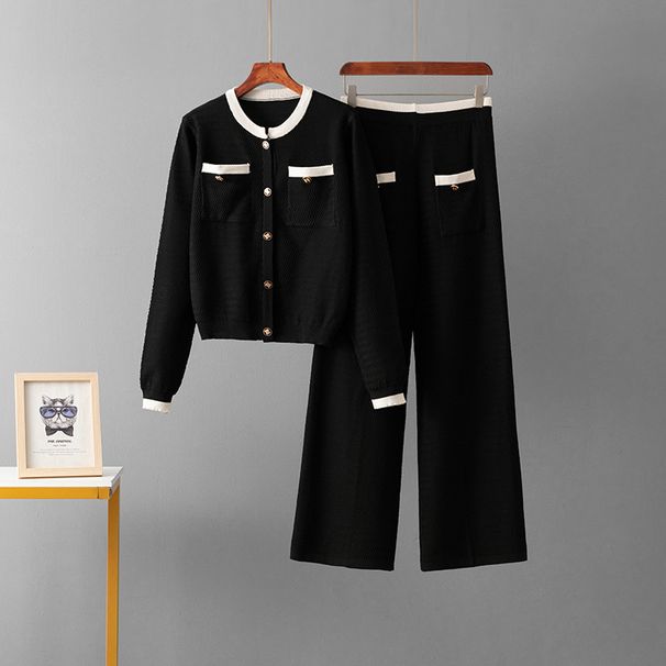 Elegant Women's Knitted Suit Set - Long Sleeve Blouse & High-Waisted Drape Pants For Autumn/Winter_ecoleips.com