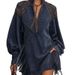 Women's Clothing Women's V Neck Tassel Embroidered Dress Elegant V-Neck Suede Fringe A-Line Midi Dress With Embroidery For Women_ecoleips.com