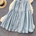 "Sleeveless Denim Dress With Metal Buckle Collar – Slim Fit, Mid-Length Summer Dress (Light Blue/Black, S/M/L/XL)"_ecoleips.com