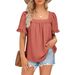 New European And American Style Cross-border Hot-selling T-shirt 2026 Summer Fashion Solid Color Square Neck Ruffled_ecoleips.com