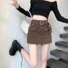Verve Coffee Color Workwear Denim 2025 New Summer Women High Waist Anti-Exposure Slim Fit Bodycon Short Skirt Pants_ecoleips.com