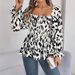Real Shot Of 2026 Spring/Summer European And American Casual Ruffled Square-neck Leopard Print Long-sleeve Chiffon_ecoleips.com