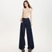 Denim Blue Curved Wide-leg Jeans For Women, 2025 Autumn/winter, Fleece-lined, Stylish, Loose-fitting, Slimming,_ecoleips.com