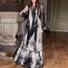 Women's Clothing V Neck Mesh Long Skirt New Retro Ink Printing Design Waist Long Dress For Women_ecoleips.com