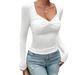 Voya Women's Simple And Versatile T-shirt For Spring And Summer Fashion Commuting, Slim Fit Long Sleeved Top For Interior Wear_ecoleips.com