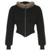 Fur Collar Hooded Waist Slim Zipper Jacket Waist Design Spice Girl Slim Fit Versatile Sweater_ecoleips.com