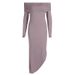 Trendy Elegant Off The Shoulder Long Sleeve Fitted Solid Color Irregular Cut Daily Party Midi Dress For Women New Arrival_ecoleips.com