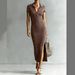 2026 European And American Cross-border Independent Site Casual Short-sleeve Knitted Ribbed Slit Dress New_ecoleips.com