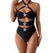 Women's Clothing Bikini Black One Piece Swimsuit Sexy Hollow Swimming Suit_ecoleips.com