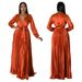 Women's Clothing Women's Autumn V Neck Lantern Sleeve Pleated Dress Long Skirt New_ecoleips.com