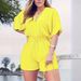 Women's V-Neck Short Sleeve Jumpsuit With Waist Tie - Casual & Comfortable Romper In 8 Colors (S-2xl)_ecoleips.com