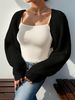 Women's Clothing Ribbed Knitted Raglan Sleeve Short Collar Cardigan_ecoleips.com
