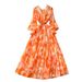 French Style Dress For Women 2025 Summer With Waist-hugging Round Neck, Lantern Sleeves, Printed Long Skirt_ecoleips.com
