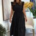 Women's Clothing New Black Full Body Flash Hot Diamond Small Flying Sleeve Waist Ruffle Long Skirt_ecoleips.com