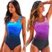 Women's Clothing Sexy Backless One Piece Swimsuit Plus Size Swimsuit Gradient Print Swimsuit_ecoleips.com