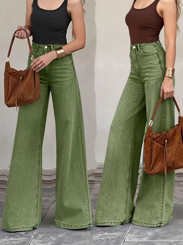 Women's Retro Stretch Wide Leg Jeans mid Waist Loose Fit Floor-Length Drapey Y2K Style European American Fashion_ecoleips.com