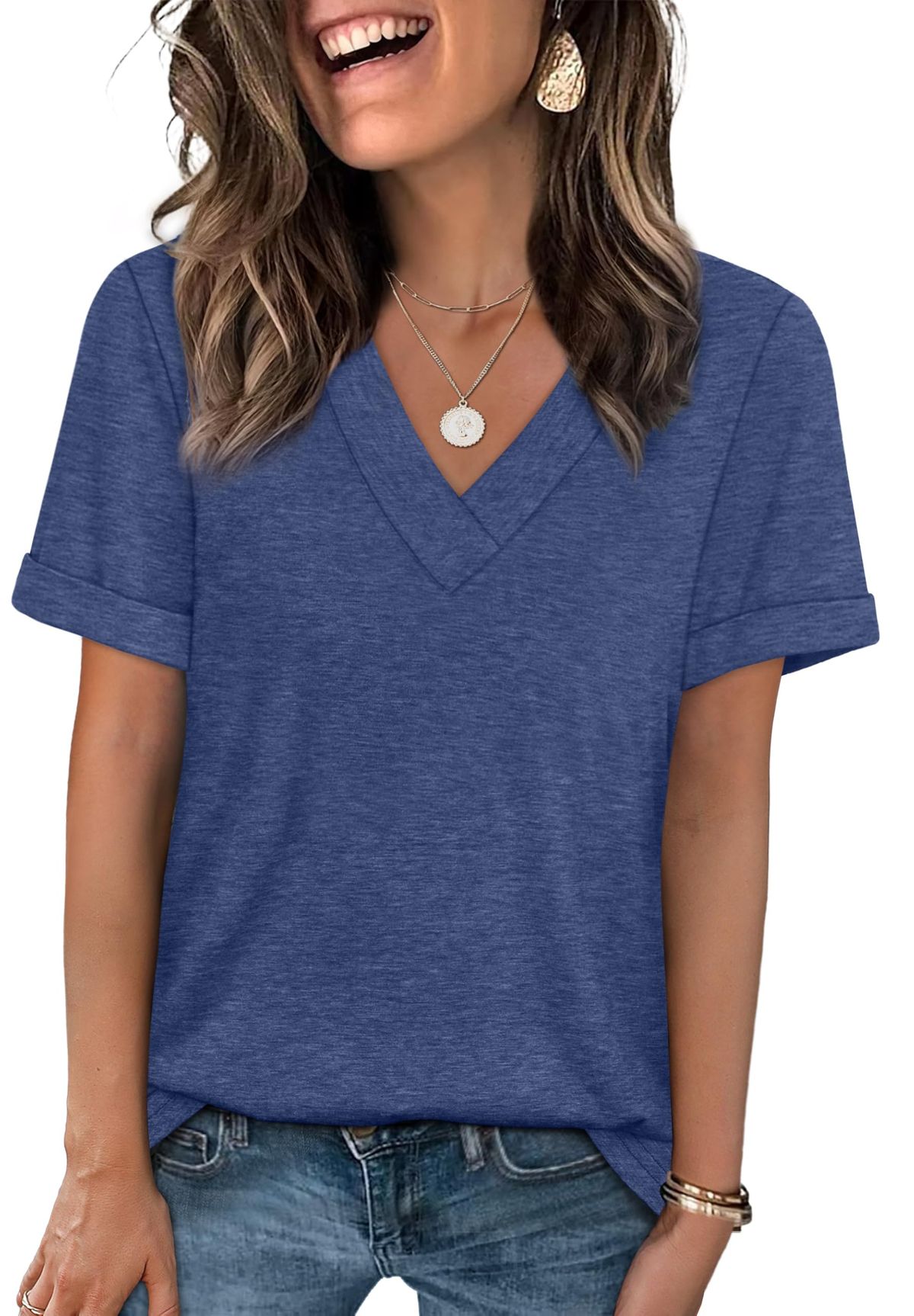 WIHOLL Womens Summer Tops Short Sleeve Basic Casual V Neck T Shirts Trendy Fashion 2026_ecoleips.com
