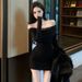 Autumn New Pure Desire Style Sexy Long Sleeve Elegant Socialite Waist Slimming Short Bodycon Dress_ecoleips.com