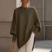 2026 Autumn Winter Round Neck Pullover Knitted For Women Loose Lazy Style Solid Color Women's Sweater_ecoleips.com