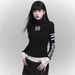 Women's Slim Fit Mock Neck Long Sleeve Top, Printed Letter Streetwear Base Layer Shirt, Sexy Chic Essential_ecoleips.com