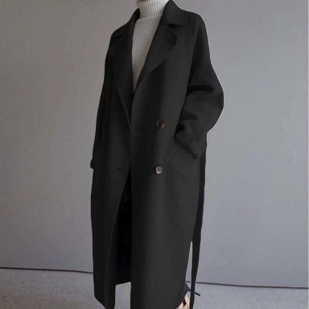 Women's Clothing Long Fashion Loose Over-the-knee Waist Belted Woolen Coat For Women_ecoleips.com