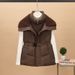 Women's Quilted Puffer Vest With Faux Shearling Collar, Slim Fit Waist-Cinching Jacket For Winter, Lightweight Warm Coat_ecoleips.com