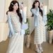 Autum New Korea Fashio Butterfly Embroidery Cardiga + Ice Silk Striped Tak Dress 2-Piece Set For Pregat_ecoleips.com