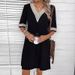 Women's Clothing Lace V Neck Mid Sleeve Loose Casual Dress_ecoleips.com